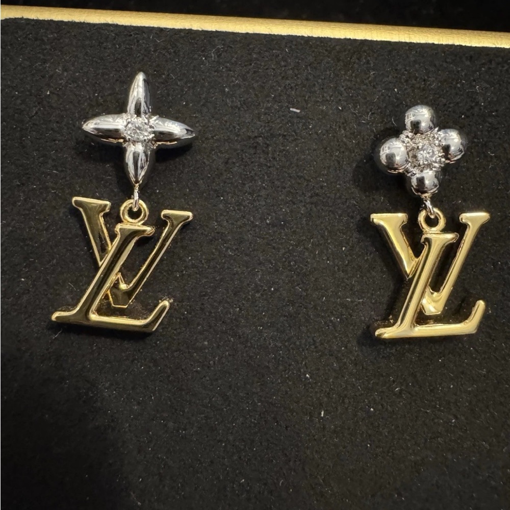 Louis Vuitton Gold and Silver Logo Earrings M01287 AK1253 - Picture 6 of 7